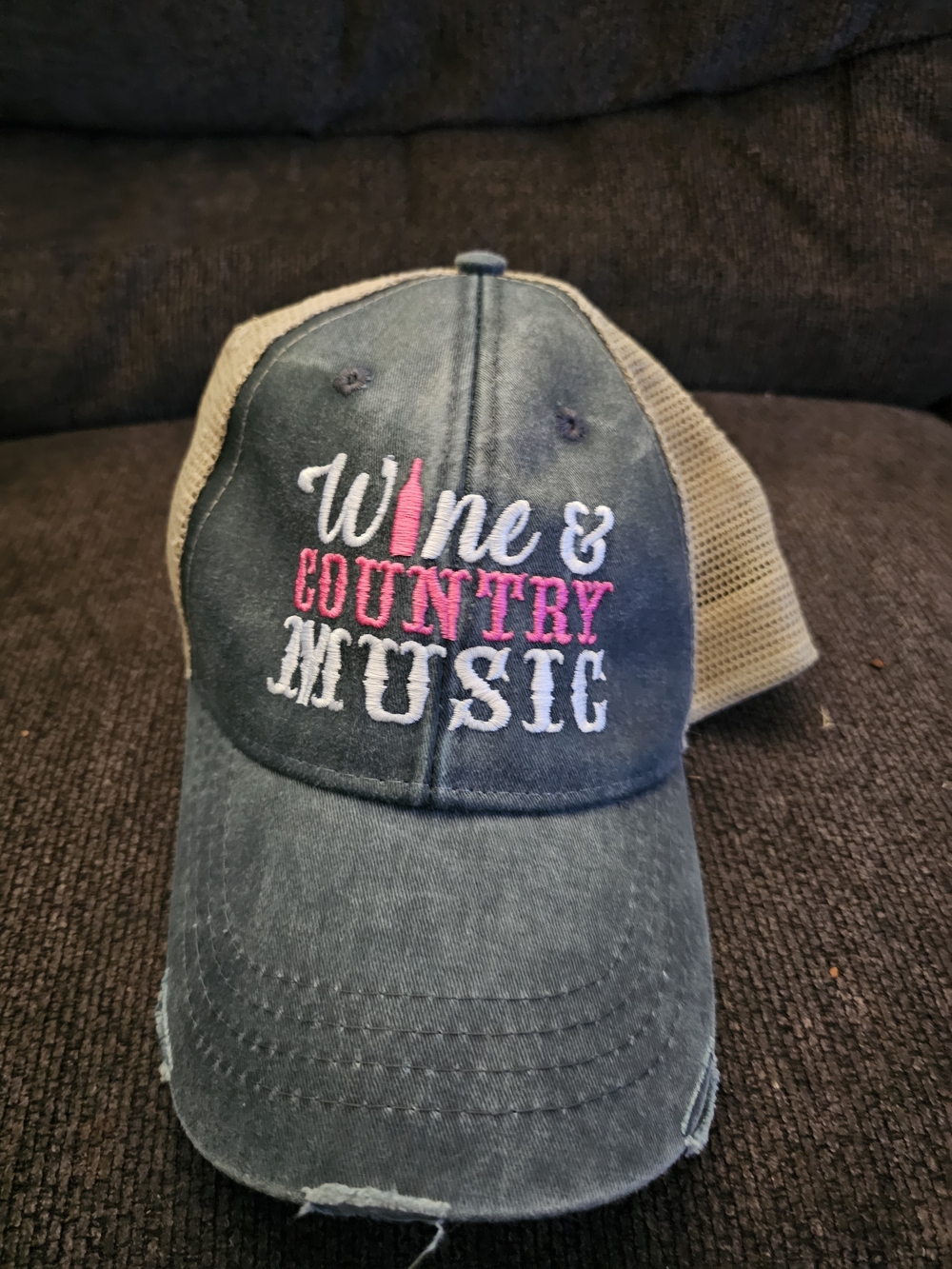 Adams Blue and Tan 'Wine & Country Music' Embroidered Trucker Hat